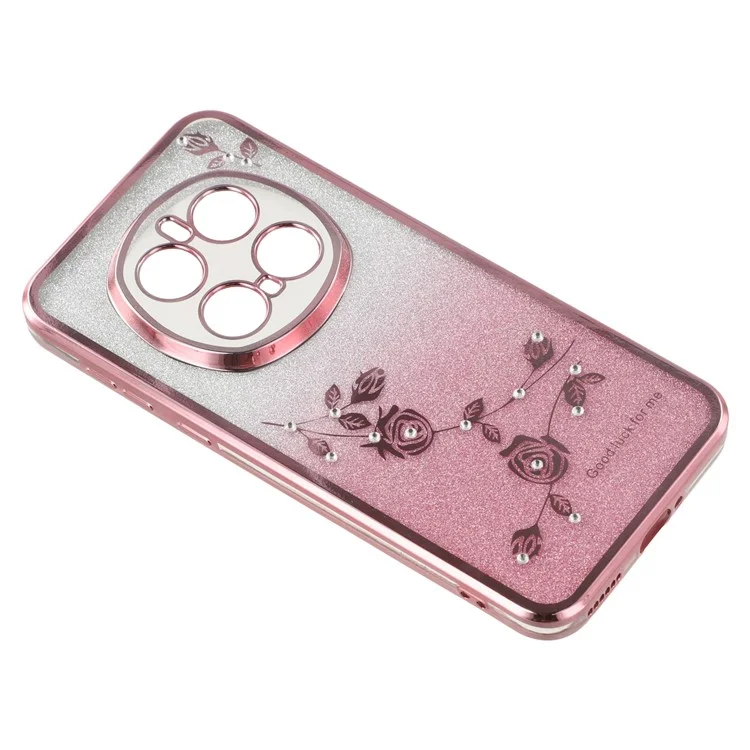 Capa KADEM For Honor Magic7 Pro 5G Flor TPU Flexível Gradiente Capa de Telefone - Ouro Rosa