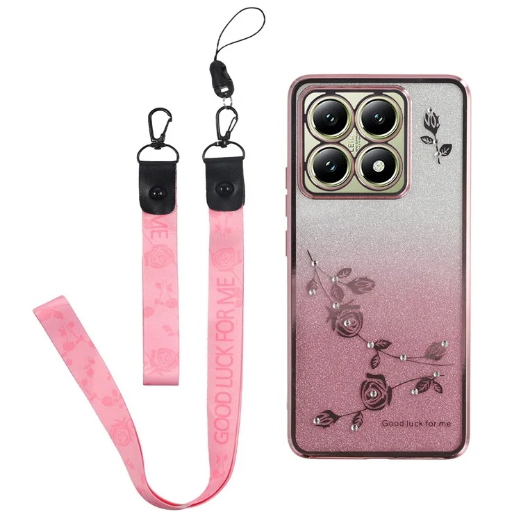 Funda para Xiaomi 14T de KADEM con patrón de flores, cubierta de teléfono de TPU degradado con cordones - Oro rosa