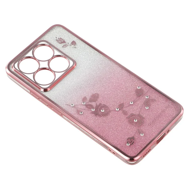 Funda para Xiaomi 14T de KADEM con patrón de flores, cubierta de teléfono de TPU degradado con cordones - Oro rosa