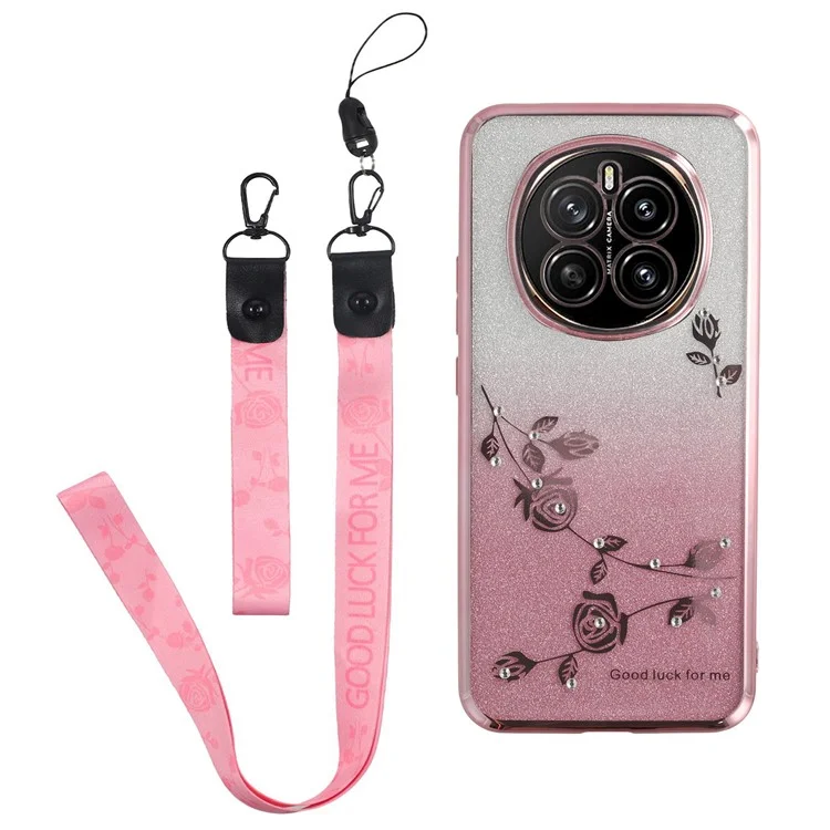 Funda KADEM For Honor Magic7 5G con patrón de flores, cubierta de teléfono de TPU degradado con cordones - Oro rosa