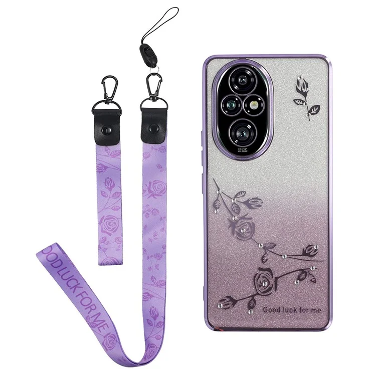 Capa KADEM For Honor 200 Pro 5G com padrão de flor, capa de telefone TPU degradê com cordões - Roxo