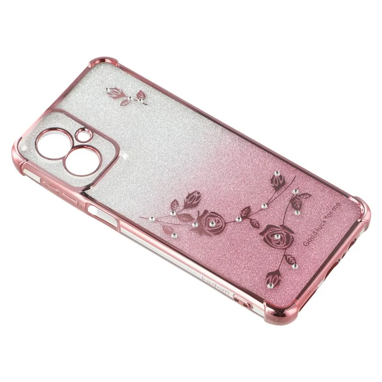 Capa para Motorola Moto G55 5G da KADEM, com padrão de flor em TPU e capa de telefone gradiente com cordões - Ouro Rosa