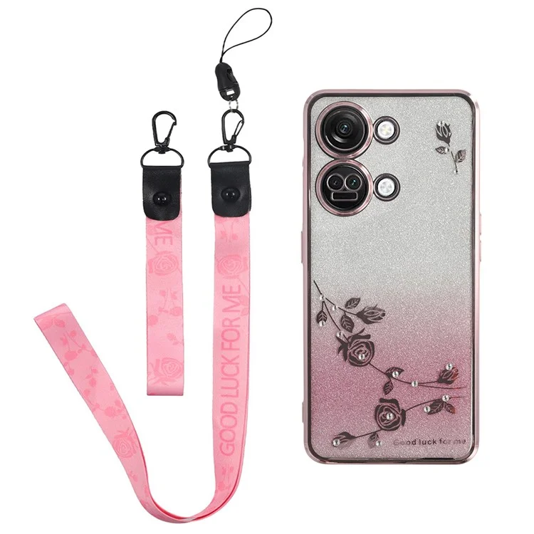 KADEM Hülle für OnePlus Ace 2V / Nord 3 5G, Blumenmuster, TPU-Gradient-Handyhülle mit Lanyards - Roségold