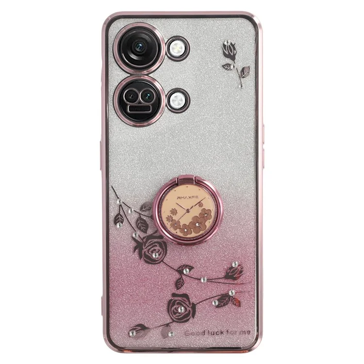 KADEM Hülle für OnePlus Ace 2V / Nord 3 5G, TPU-Blumenabdeckung mit Farbverlauf-Glitzer und Ständer - Roségold