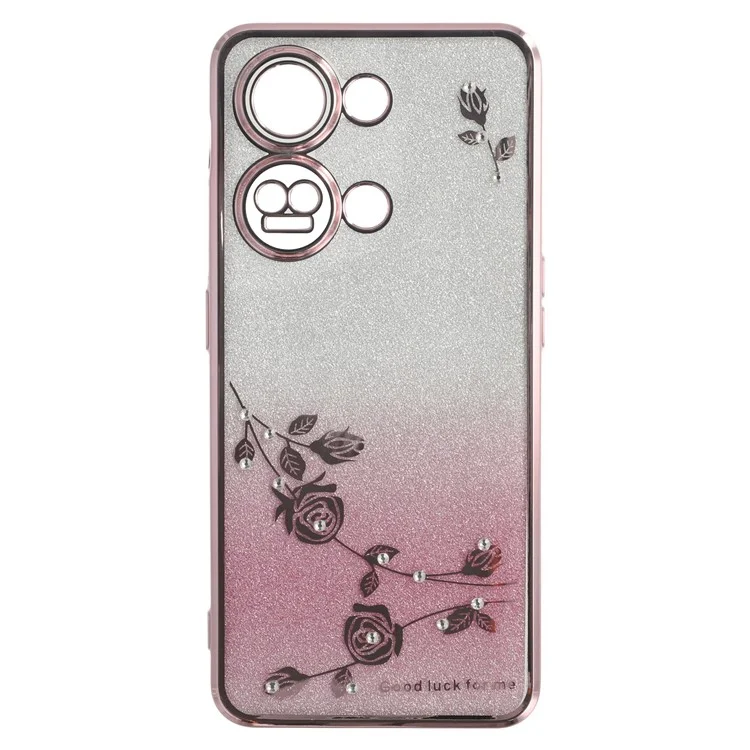 KADEM Hülle für OnePlus Ace 2V / Nord 3 5G, TPU-Blumenabdeckung mit Farbverlauf-Glitzer und Ständer - Roségold
