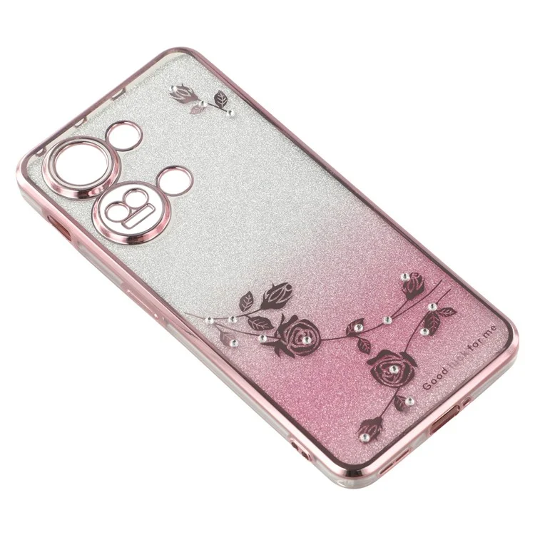 KADEM Hülle für OnePlus Ace 2V / Nord 3 5G, TPU-Blumenabdeckung mit Farbverlauf-Glitzer und Ständer - Roségold