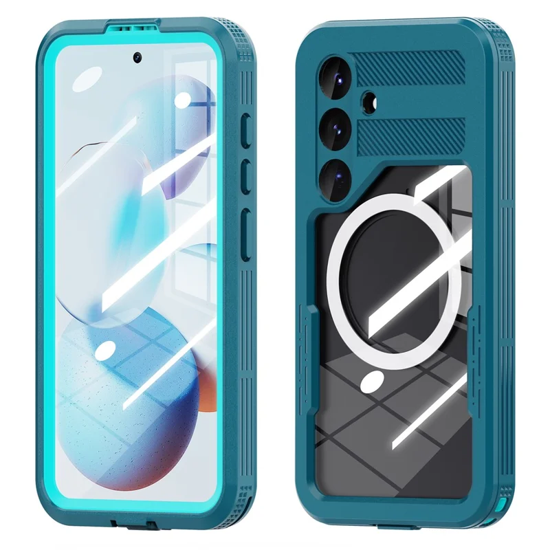 REDPEPPER For Samsung Galaxy S25 IP68 Waterproof Magnetic Case Clear Phone Cover - Lake Blue+Cyan