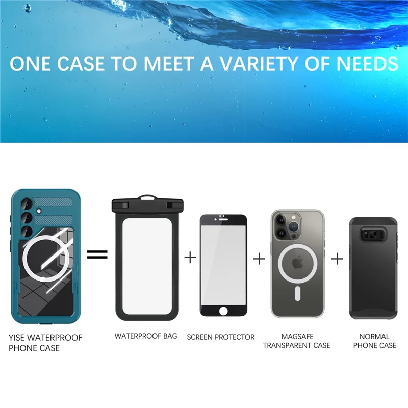 REDPEPPER For Samsung Galaxy S25 IP68 Waterproof Magnetic Case Clear Phone Cover - Lake Blue+Cyan