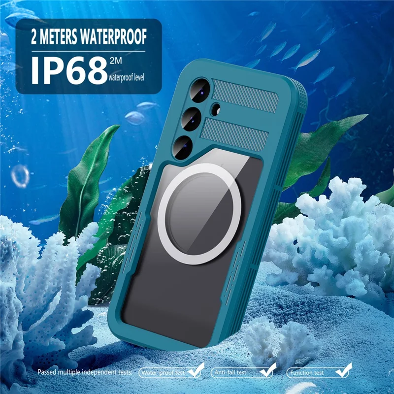 REDPEPPER For Samsung Galaxy S25 IP68 Waterproof Magnetic Case Clear Phone Cover - Lake Blue+Cyan