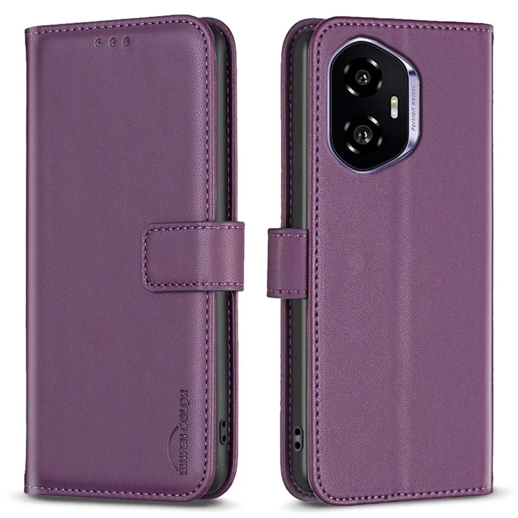 BINFEN COLOR BF17 Capa para Realme C75 Carteira Folio Flip Couro - Roxo Escuro