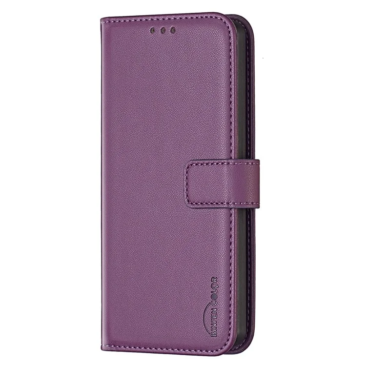 BINFEN COLOR BF17 Capa para Realme C75 Carteira Folio Flip Couro - Roxo Escuro