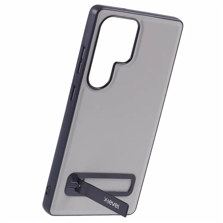 X-LEVEL For Samsung Galaxy S25 Ultra Phone Case Leather Coated PC TPU Back Cover with Metal Kickstand - Grey