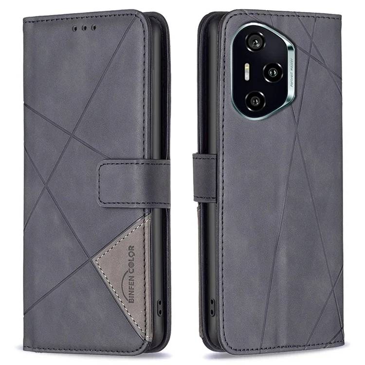 BINFEN COLOR BF05 Lederhülle mit Geldbörse und Ständer für Honor 300 Pro / 300 Ultra - Schwarz