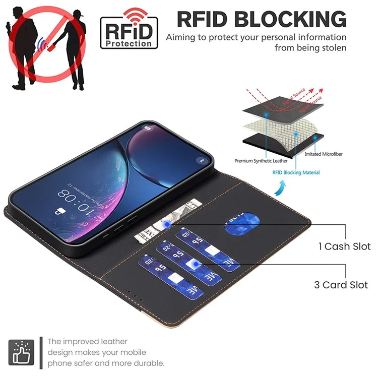 BINFEN COLOR BF33 für Honor 300 Pro / 300 Ultra Lederhülle mit farbiger Patchwork-Optik und RFID-Blocker - Schwarz