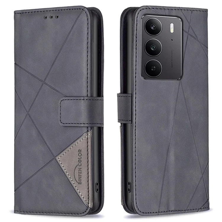 BINFEN COLOR BF05 Чехол для Realme C75 Кожаный чехол-книжка с подставкой - Черный