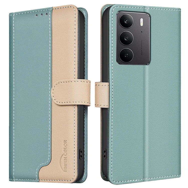 БИНФЕН ЦВЕТ BF33 для Realme C75 кожаный чехол Сплетение цветов RFID блокирующий - Зеленый