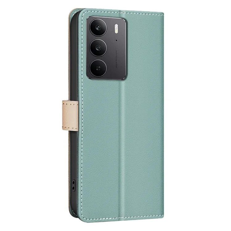 БИНФЕН ЦВЕТ BF33 для Realme C75 кожаный чехол Сплетение цветов RFID блокирующий - Зеленый