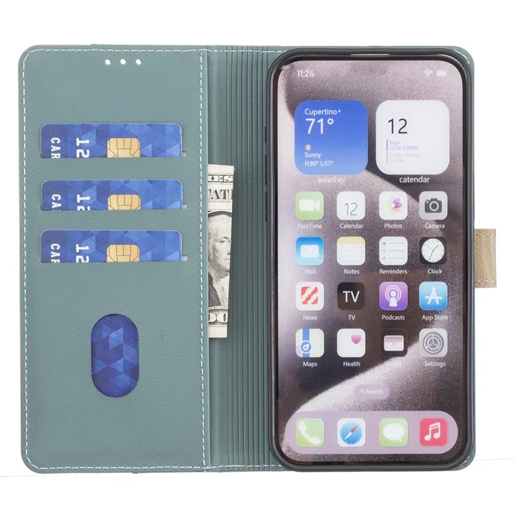 БИНФЕН ЦВЕТ BF33 для Realme C75 кожаный чехол Сплетение цветов RFID блокирующий - Зеленый