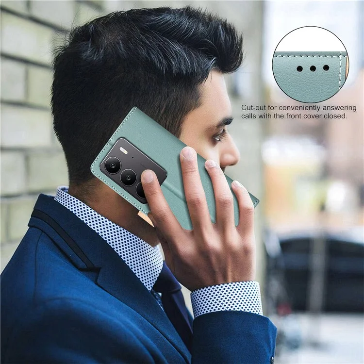 БИНФЕН ЦВЕТ BF33 для Realme C75 кожаный чехол Сплетение цветов RFID блокирующий - Зеленый