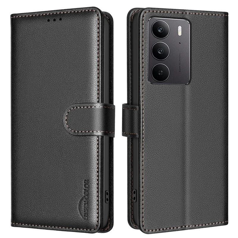 BINFEN COLOR BF32 For Realme C75 Leather Case Wallet RFID Blocking Phone Cover - Black