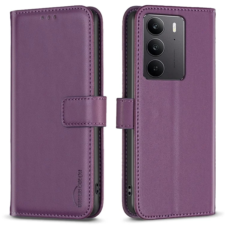 BINFEN COLOR BF17 Capa para Realme C75 Carteira Folio Flip Couro - Roxo Escuro
