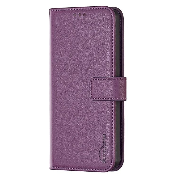 BINFEN COLOR BF17 Capa para Realme C75 Carteira Folio Flip Couro - Roxo Escuro