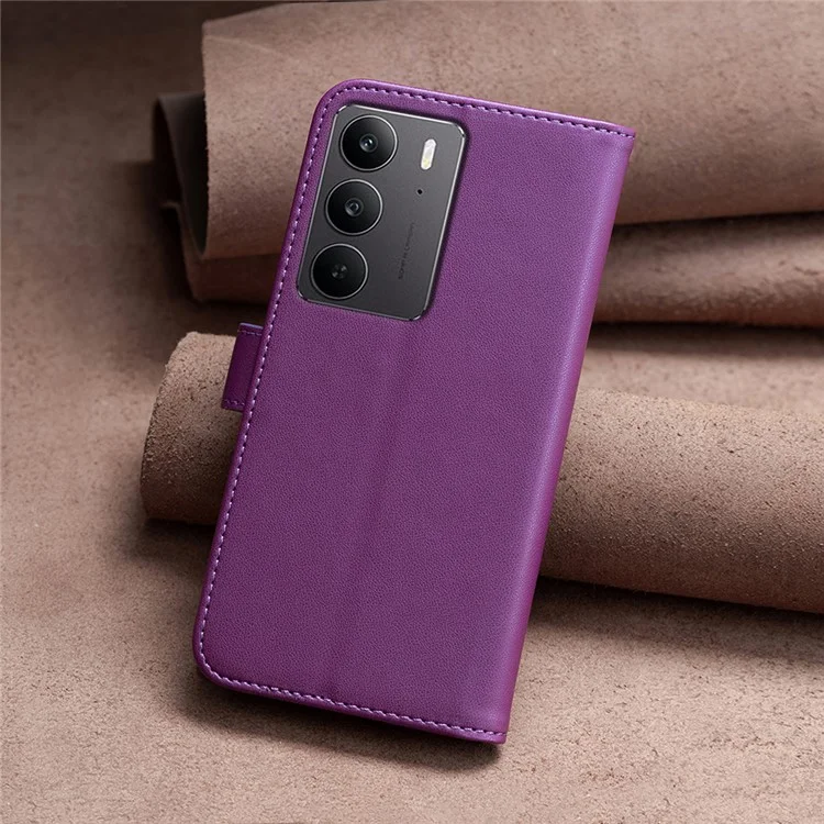 BINFEN COLOR BF17 Capa para Realme C75 Carteira Folio Flip Couro - Roxo Escuro