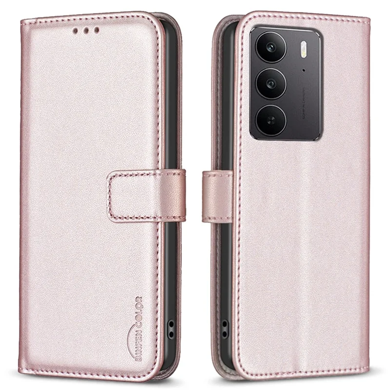 BINFEN COLOR BF17 For Realme C75 Case Wallet Folio Flip Leather Cover - Rose Gold