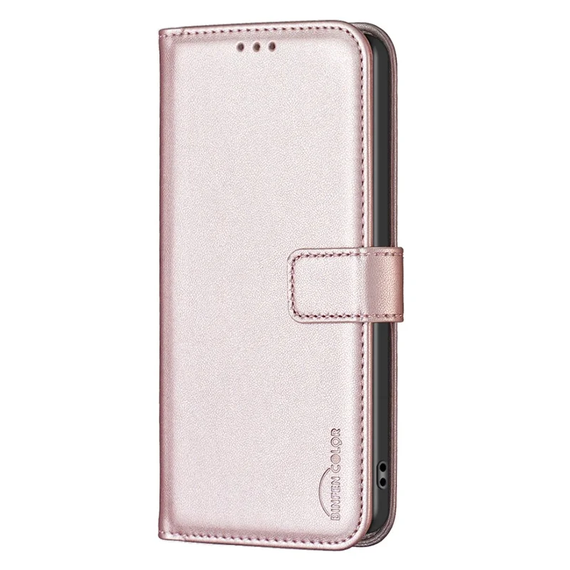 BINFEN COLOR BF17 For Realme C75 Case Wallet Folio Flip Leather Cover - Rose Gold