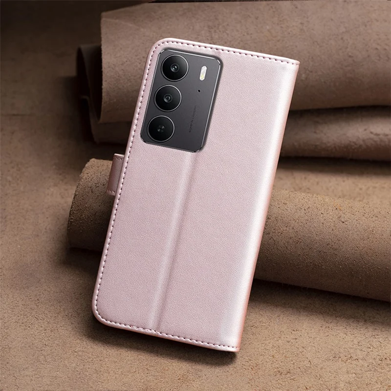 BINFEN COLOR BF17 For Realme C75 Case Wallet Folio Flip Leather Cover - Rose Gold