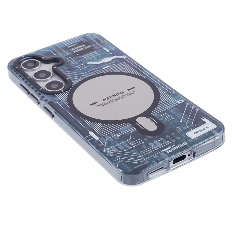 Funda magnética para Samsung Galaxy S25 YOUNGKIT, cubierta de teléfono de PC TPU con diseño de placa de circuito IMD, acabado mate - Gris