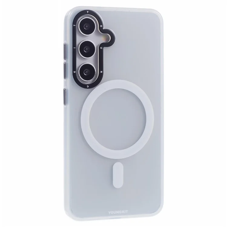YOUNGKIT Custodia opaca compatibile con MagSafe per Samsung Galaxy S25, cover per telefono in PET TPU antiurto - Bianco