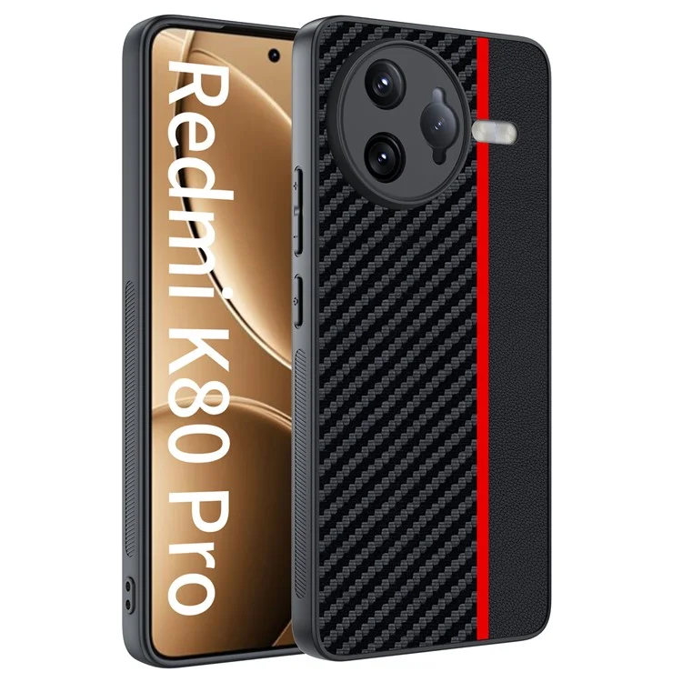 Für Xiaomi Redmi K80 Pro 5G Hülle Kohlefaser-Textur Ultra Slim PC Handyhülle - Schwarz + Rot
