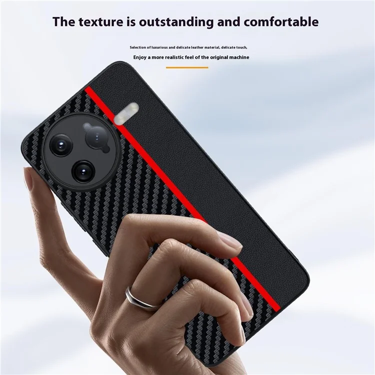 Für Xiaomi Redmi K80 Pro 5G Hülle Kohlefaser-Textur Ultra Slim PC Handyhülle - Schwarz + Rot