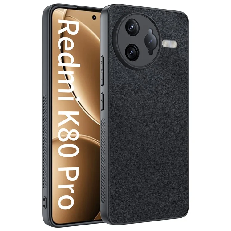 Coque pour Xiaomi Redmi K80 Pro 5G en cuir PU avec revêtement PC+TPU anti-chute - Noir