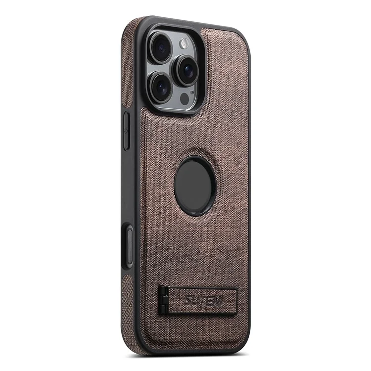 Funda para iPhone 14 Pro SUTENI G2 compatible con MagSafe, con soporte, textura de mezclilla y cubierta trasera de cuero - Marrón