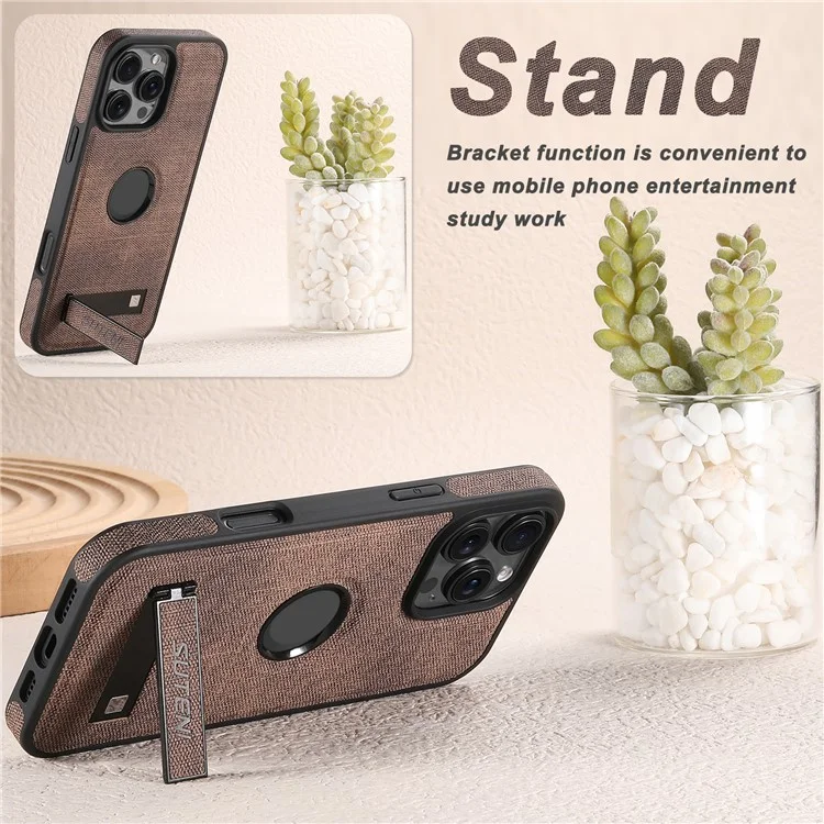 Funda para iPhone 16 Pro SUTENI G2 compatible con MagSafe, con soporte, textura de mezclilla y cubierta trasera de cuero - Marrón