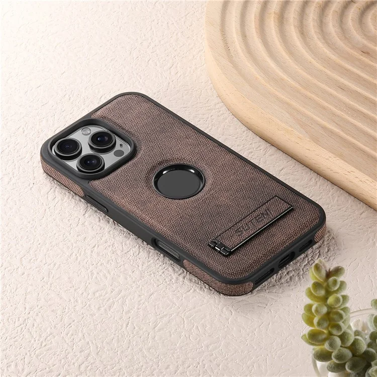 Funda para iPhone 16 Pro SUTENI G2 compatible con MagSafe, con soporte, textura de mezclilla y cubierta trasera de cuero - Marrón