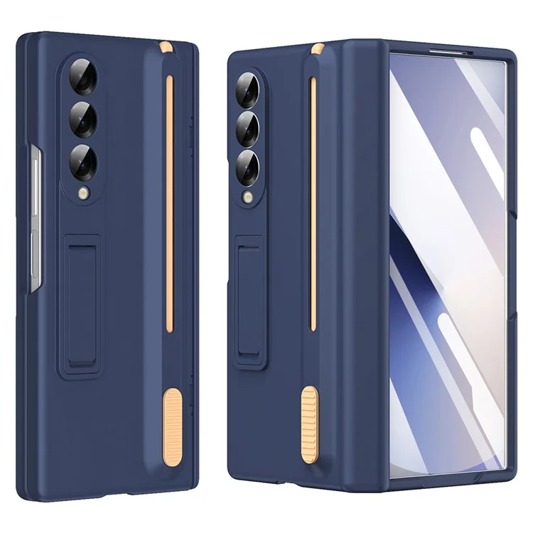 Capa de telefone com suporte para Samsung Galaxy Z Fold5 5G com protetor de tela de vidro temperado e caneta stylus - Safira