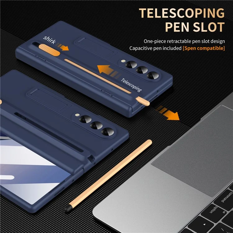 Capa de telefone com suporte para Samsung Galaxy Z Fold5 5G com protetor de tela de vidro temperado e caneta stylus - Safira