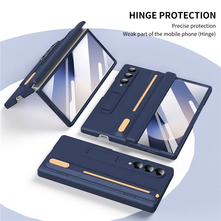 Capa de telefone com suporte para Samsung Galaxy Z Fold5 5G com protetor de tela de vidro temperado e caneta stylus - Safira