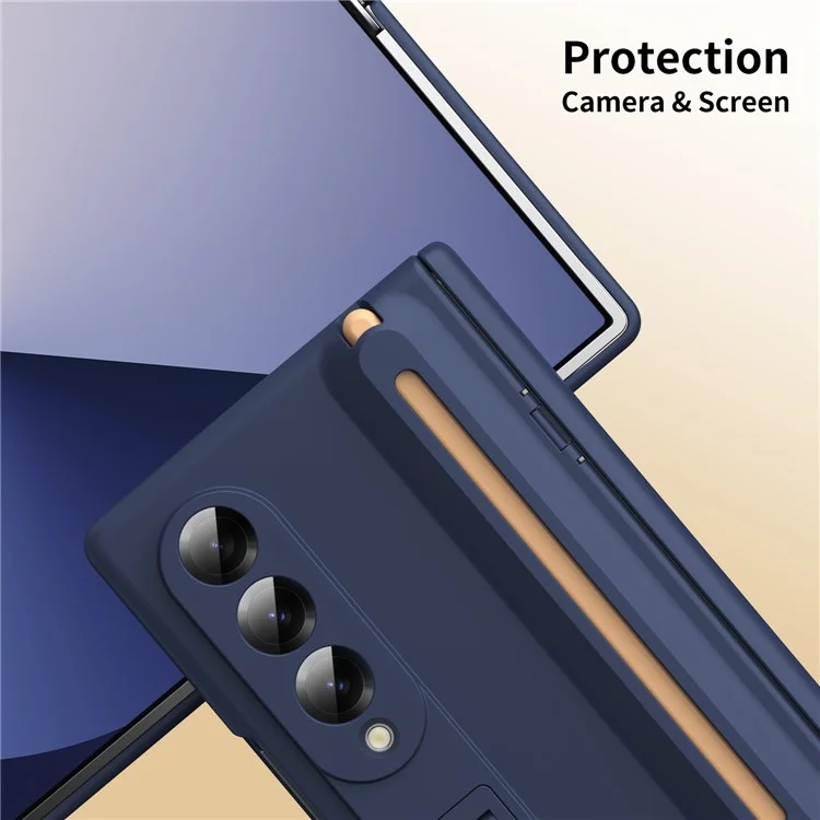 Capa de telefone com suporte para Samsung Galaxy Z Fold5 5G com protetor de tela de vidro temperado e caneta stylus - Safira