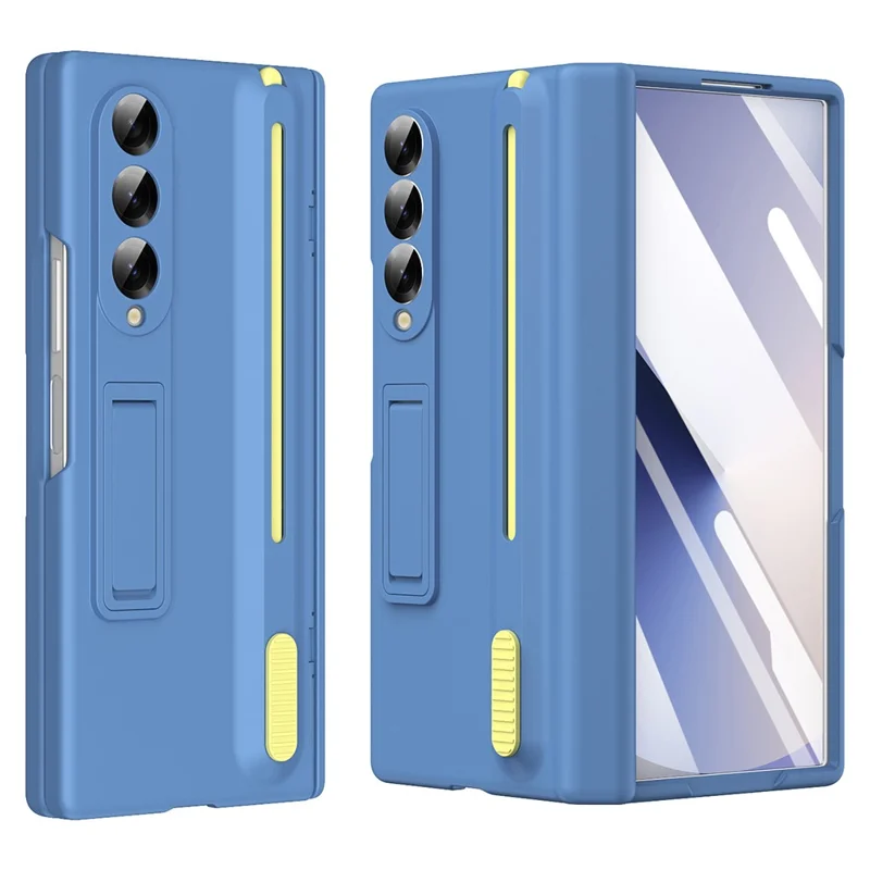 For Samsung Galaxy Z Fold5 5G Kickstand Phone Case with Tempered Glass Screen Protector and Stylus Pen - Sky Blue