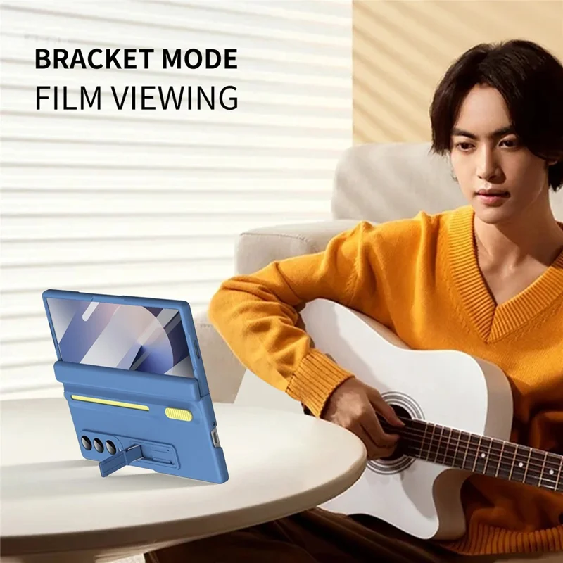 For Samsung Galaxy Z Fold5 5G Kickstand Phone Case with Tempered Glass Screen Protector and Stylus Pen - Sky Blue