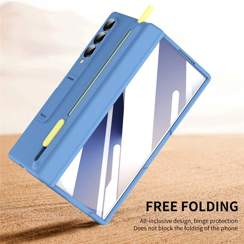 For Samsung Galaxy Z Fold5 5G Kickstand Phone Case with Tempered Glass Screen Protector and Stylus Pen - Sky Blue