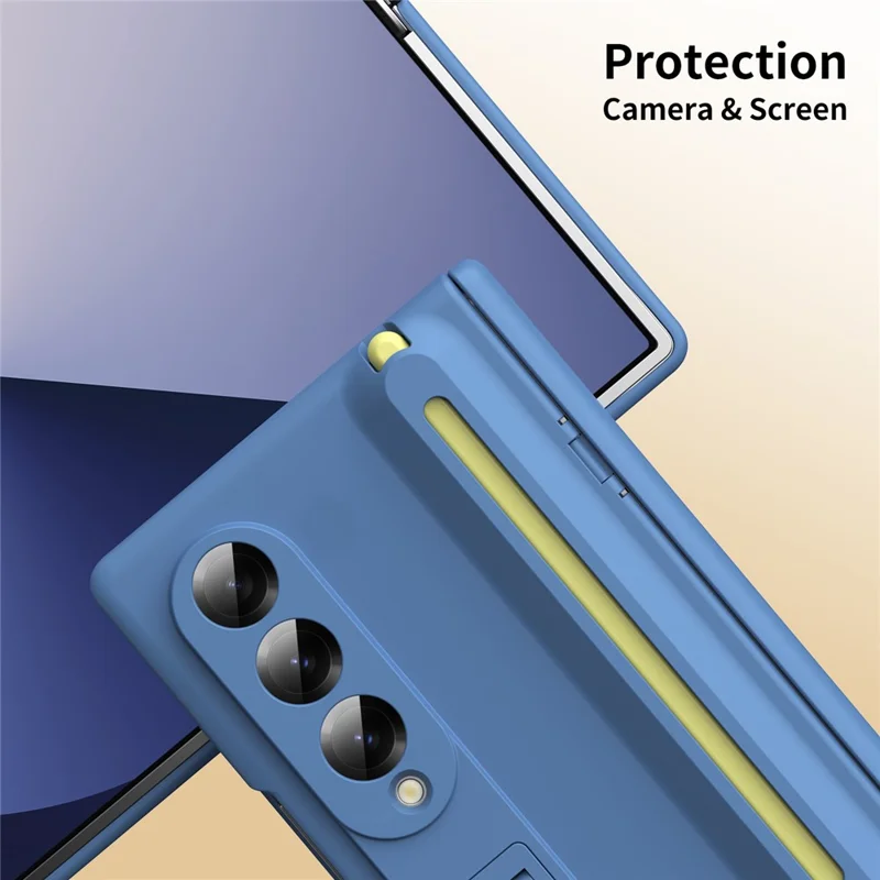 For Samsung Galaxy Z Fold5 5G Kickstand Phone Case with Tempered Glass Screen Protector and Stylus Pen - Sky Blue
