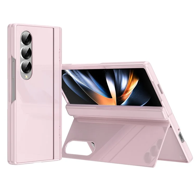 Для Samsung Galaxy Z Fold3 5G чехол для ПК с задней крышкой, подставкой и закаленной стеклянной пленкой - розовый