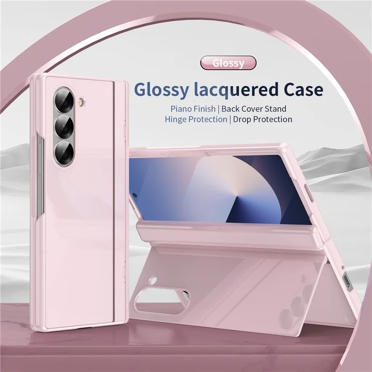 Étui pour téléphone portable Samsung Galaxy Z Fold5 5G avec couvercle arrière, support et film en verre trempé - Rose