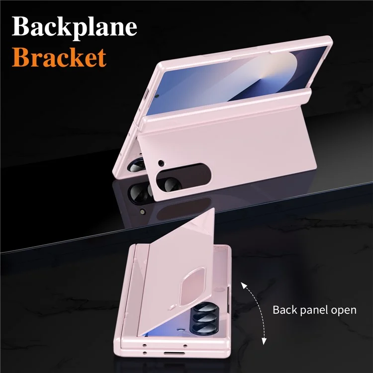 Étui pour téléphone portable Samsung Galaxy Z Fold5 5G avec couvercle arrière, support et film en verre trempé - Rose