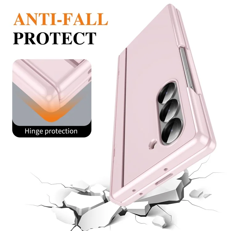 Étui pour téléphone portable Samsung Galaxy Z Fold5 5G avec couvercle arrière, support et film en verre trempé - Rose